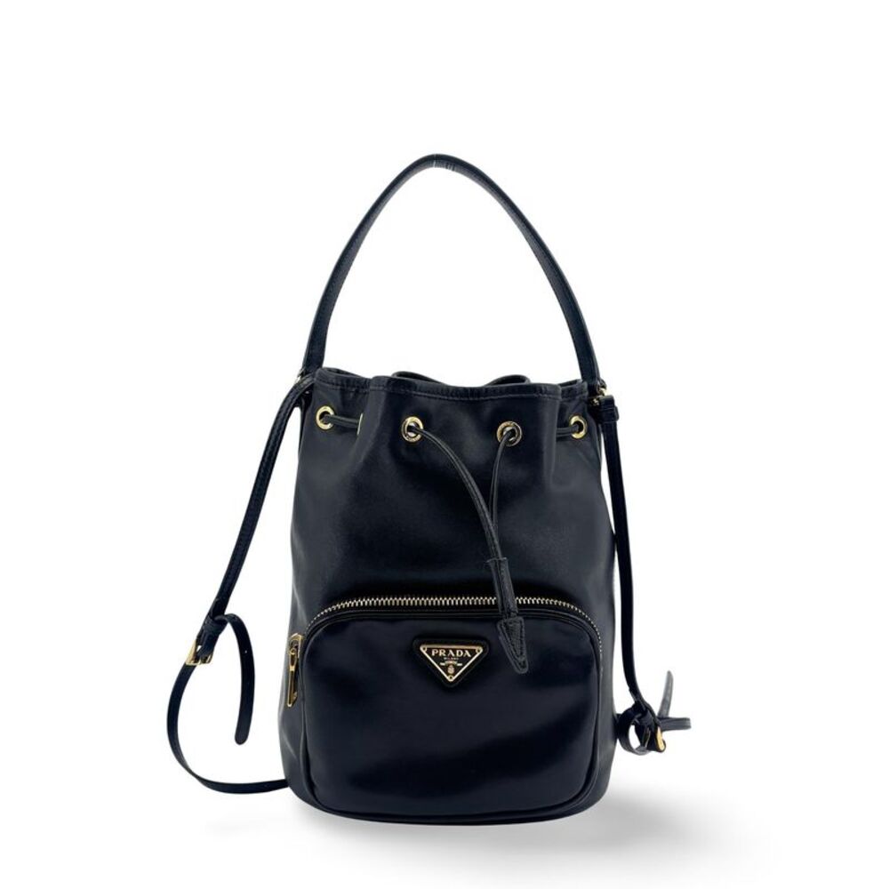 Prada Leather Duet Bucket Bag Black